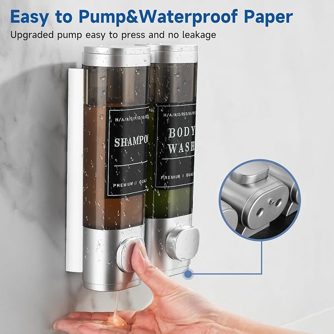 Shampoo and Conditioner Dispenser, Unisence Shower Dispenser 2 Chamber No Drill - Image 3