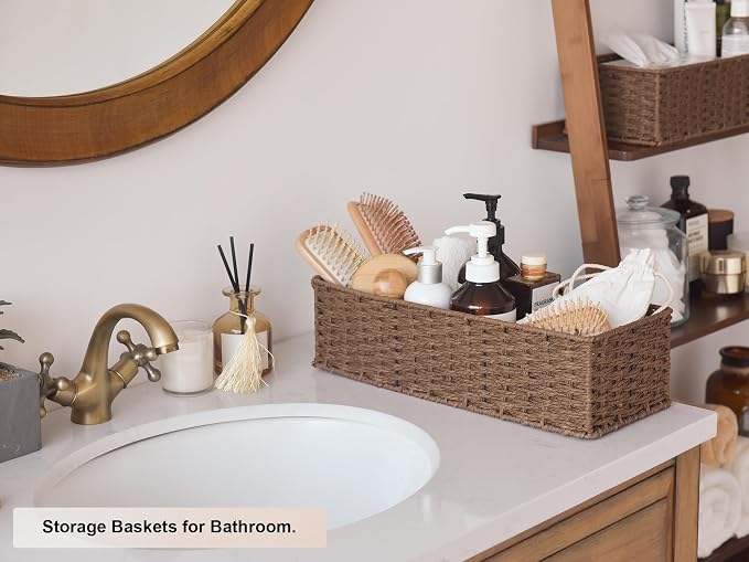 StorageWorks Round Paper Rope Toilet Tank Topper Basket, Wicker Basket - Image 4