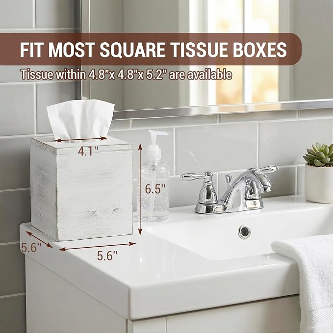MyGift Vintage White Wood Tissue Box Cover Holder - Image 5