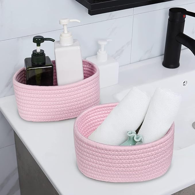 【2 Pack】ABenkle Small Woven Baskets, Tiny Oval Shallow Storage Baskets - Image 4