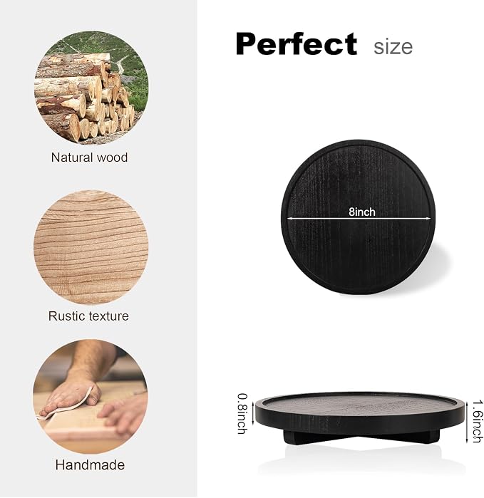 Round Decorative Tray Wood Bathroom Counter Organizer Farmhouse Kitchen Decor - Image 4