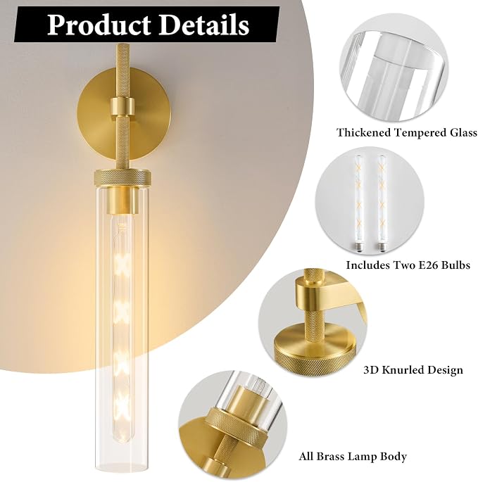 Brass Knurled Tube Wall Sconce - Image 4