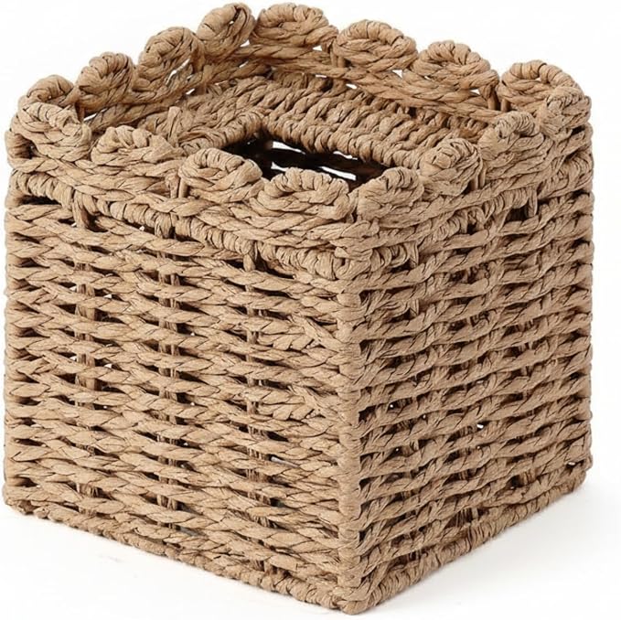 Chengu Scallop Tissue Box Cover, 5.9 Inch Paper Rope Rattan Square Boho by CHENGU