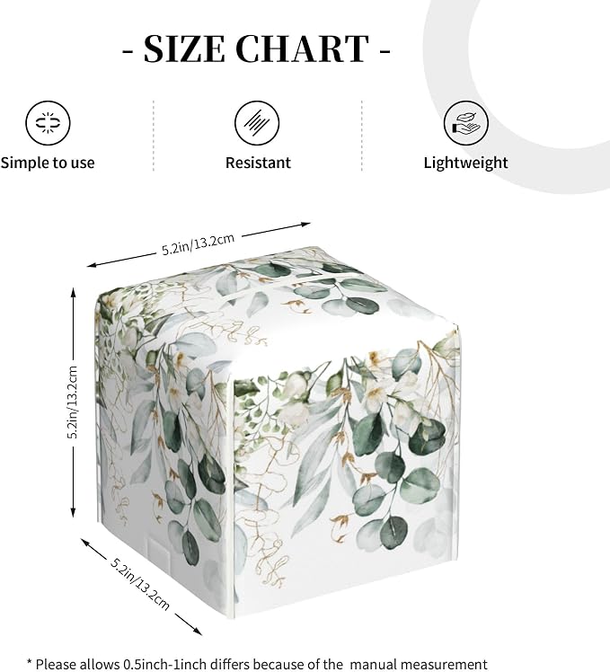 Eucalyptus Leaves and Flowers Tissue Box Cover Square, Watercolor Green Leaves - Image 4