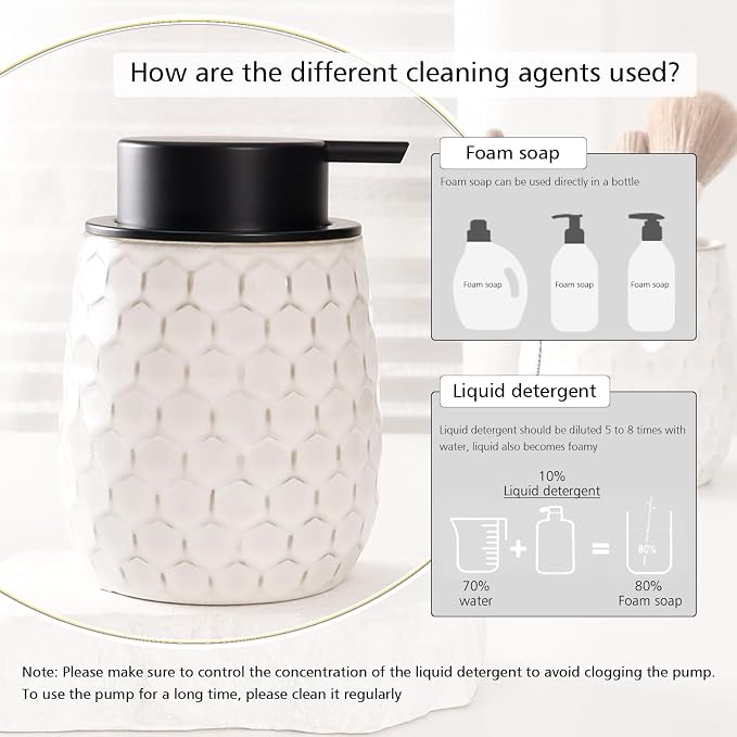 Foaming Soap Dispenser, 12OZ Ceramic Foam White Hand Soap Dispenser - Image 6
