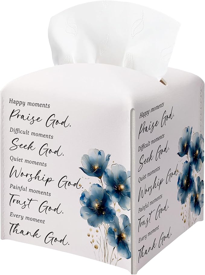 Christian Bible Verses Tissue Box Cover Square, Thank God Waterproof Leather by BGFMVS