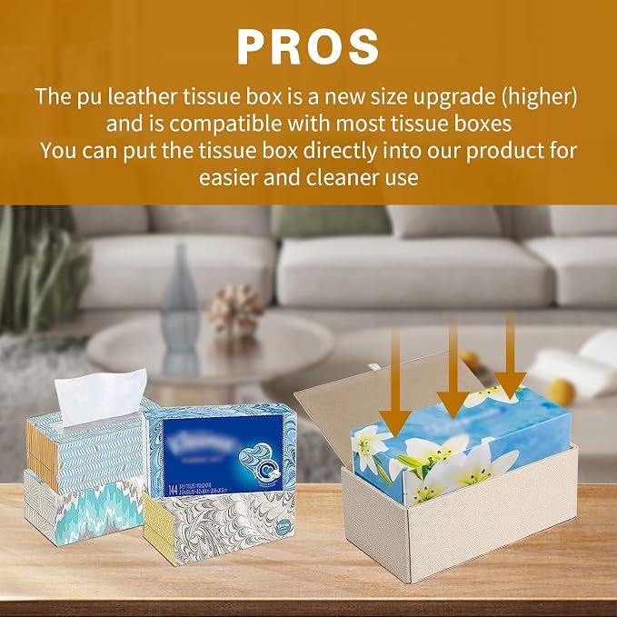 Tissue Box Cover Rectangle Tissue Box Holder PU Leather Facial Organizer - Image 8
