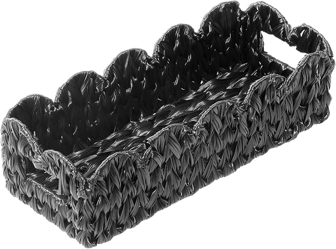 Black Toilet Basket, Scalloped Wicker Basket by WEAVECOMFORTINTOEVERYCORNER