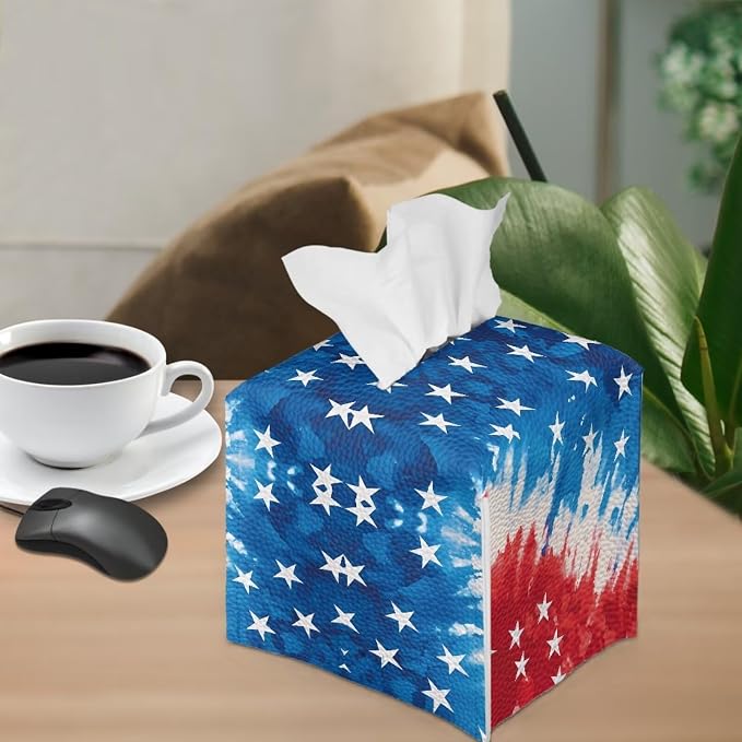 American Tie Dye Decorative Tissue Box Cover, Waterproof PU Leather Square - Image 4