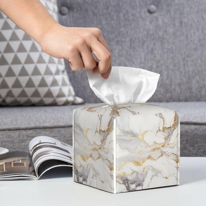 White Gold Marble Tissue Box Cover Square, Modern Abstract Marble Texture - Image 6