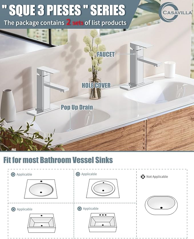 Bathroom Faucet-2 Sets, Bathroom Sink Faucets - Image 2