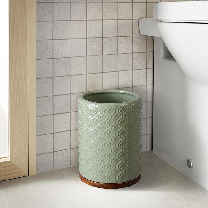 Elegant Bathroom Accessories Set 6 PCS Ceramic and Wood Bathroom Accessory Set - Image 3