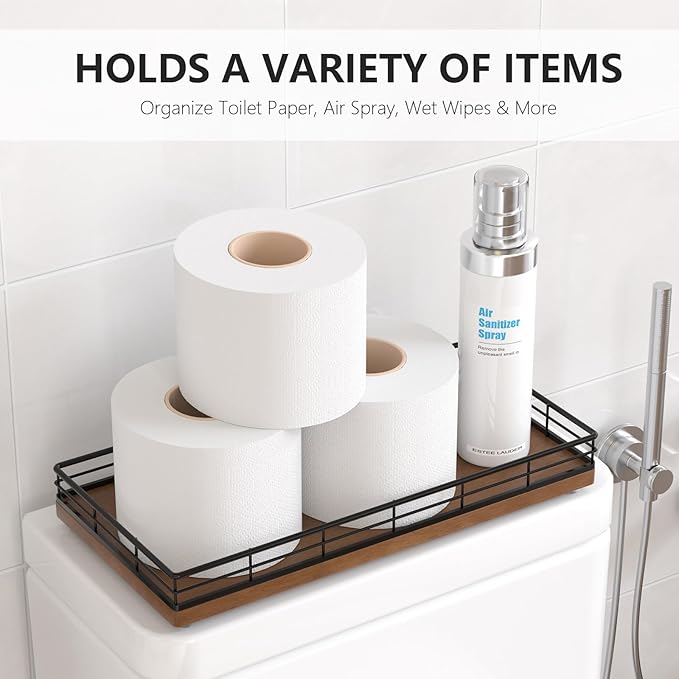 Toilet Paper Basket Organizer – Oak Wood Toilet Tank Tray - Image 2