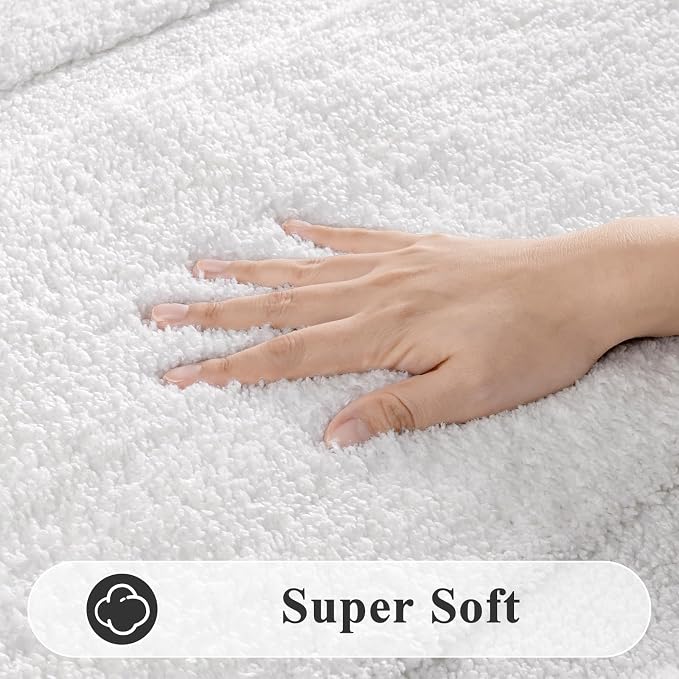 SHACOS White Bathroom Rugs Sets 3 Piece, Soft Fluffy Water Absorbent Bath Rugs - Image 4