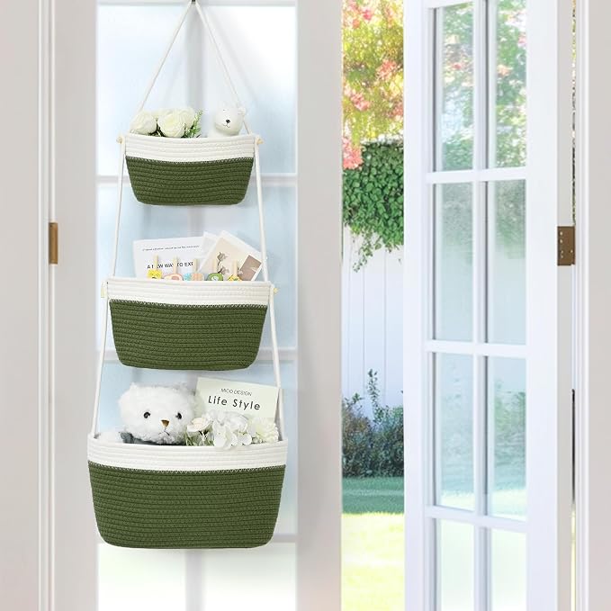 Hanging Storage Baskets, Over the Door Basket, Cotton Wall Baskets Storage - Image 3