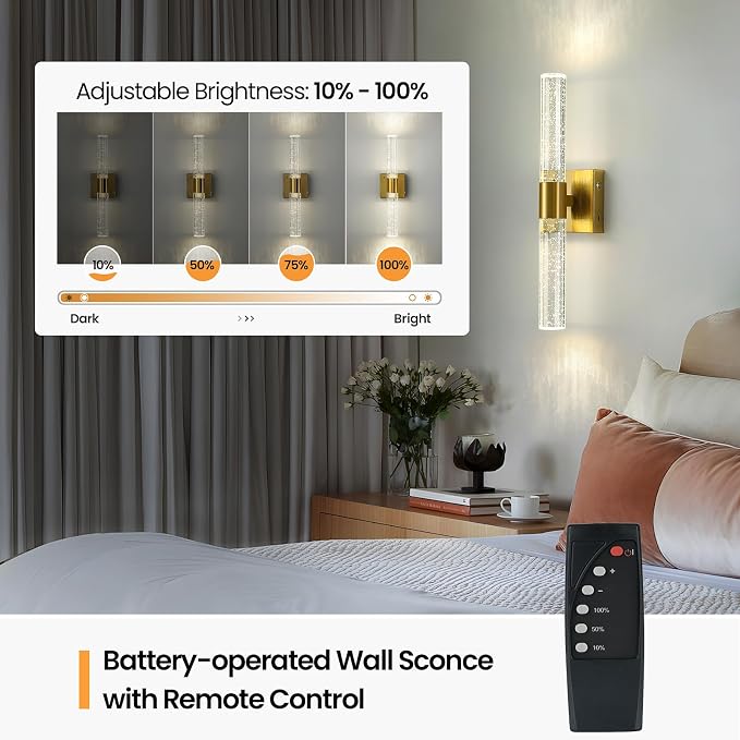 Gold Wall Sconces Set of Two Battery Operated, Wireless Rechargeable Wall - Image 4