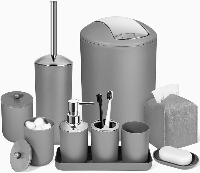 Grey Bathroom Accessories Set, Soap Dispenser and Toothbrush Holder, Soap Dish by ALPIRIRAL