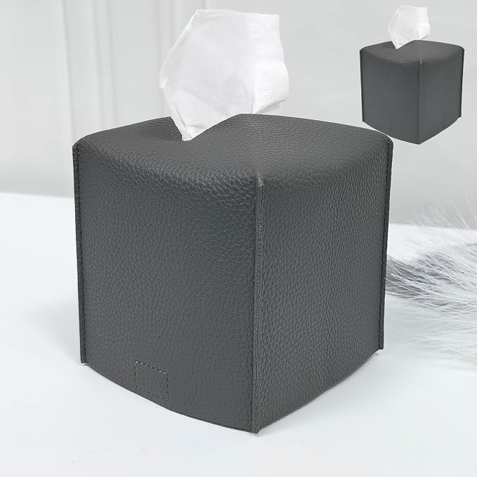 HOMOTEK 2 Pack Tissue Box Cover, Square PU Leather Tissue Holder, Decorative by HOMOTEK