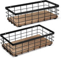 TJ.MOREE 2-Pack Small Metal Wire Basket, Decorative Wood Base Organizer by TJMOREE