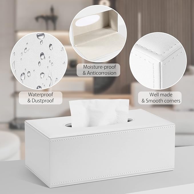 Tissue Box Cover, PU Leather Tissue Box Holder Rectangular Tissue Holders - Image 5