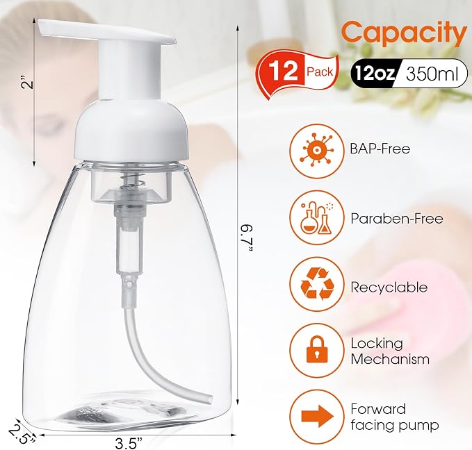Eboot 12 Pcs 12 oz Foaming Soap Dispenser Foaming Pump Bottle Travel Hand Soap - Image 2