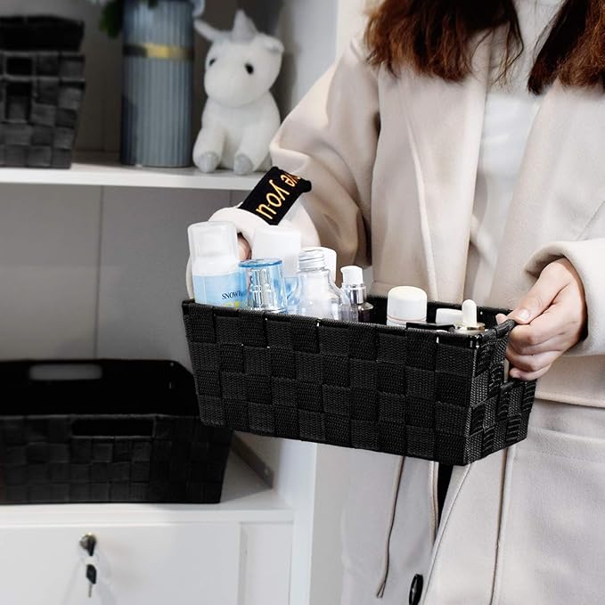 Woven Black Storage Baskets Shelf Tote Boxes Container, Durable Storage - Image 3
