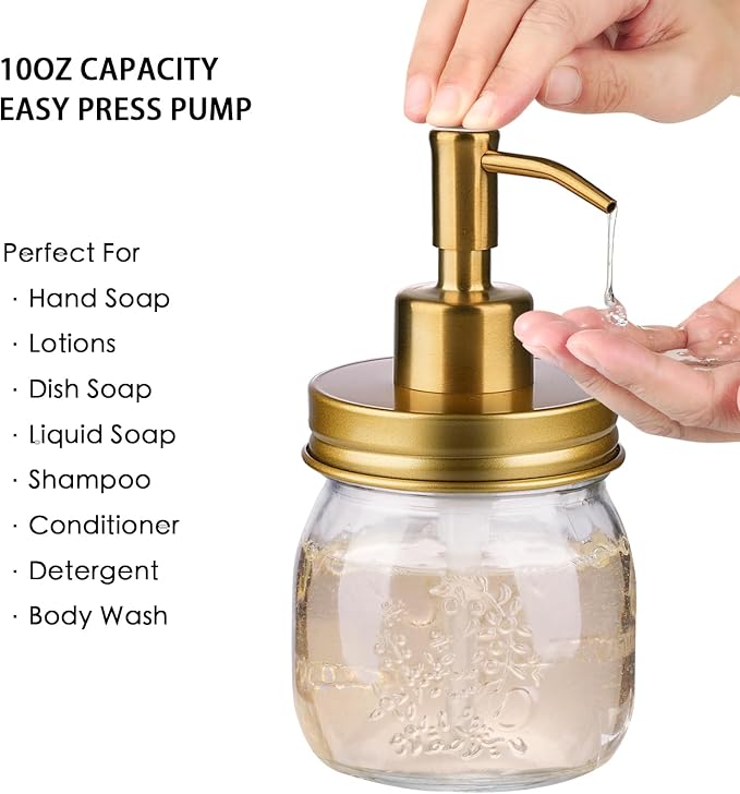 Amolliar Mason Jar Bathroom Accessories Set 4 Pcs -Lotion Soap Dispenser & 2 - Image 3