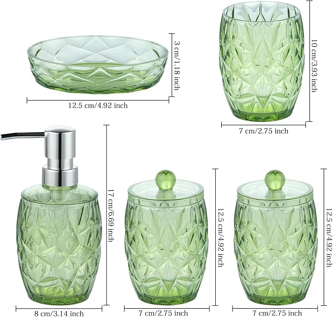 Modern Shatterproof Acrylic Olive Green Bathroom Accessories Set – 5-Piece - Image 5