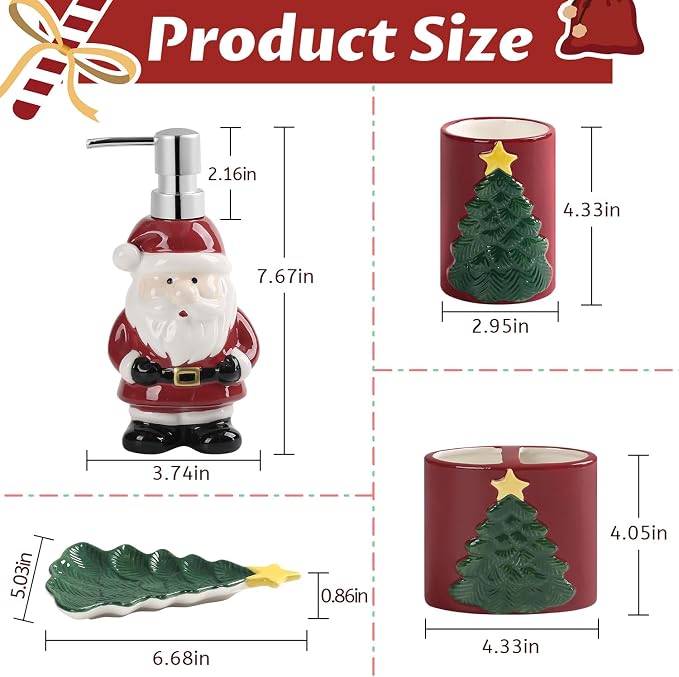 Merry Christmas Bathroom Accessories Set 4 Pieces Toothbrush Holder Soap - Image 2