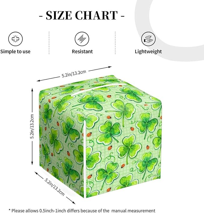 Lucky Clover Tissue Box Cover St. Patrick's Day Leather Tissue Box Holder - Image 2
