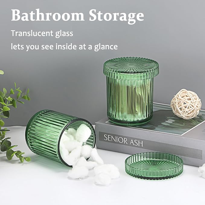 Hipiwe 2 Pcs Qtip Holders Bathroom Dispenser Glass Apothecary Jars - Image 2