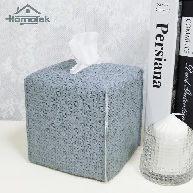HOMOTEK 2 Pack Tissue Box Cover, Square PU Leather Tissue Holder, Decorative - Image 4