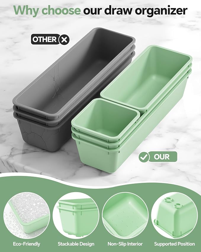 13 Pack Plastic Drawer Organizers Set, 3 Sizes Desk Drawer Organizer Trays - Image 3