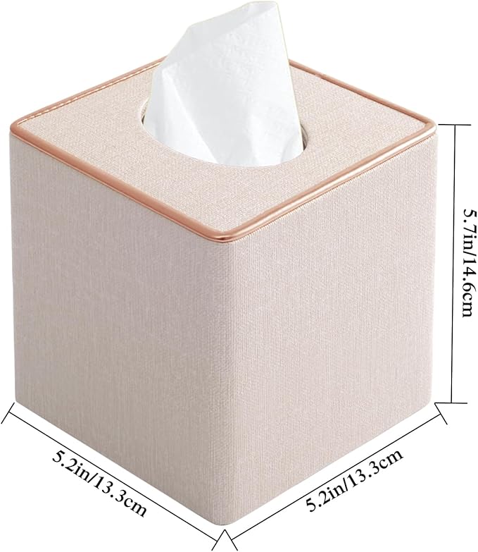 Linen Square Tissue Box Cover, Cube Tissue Box Holder－Excellent Rosegold - Image 3