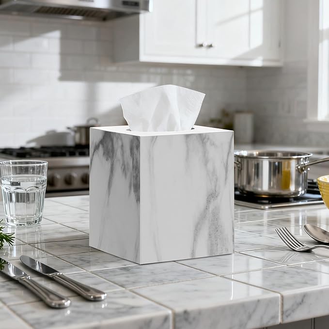 2 Pack Marble Tissue Box Cover, Square Acrylic Tissue Holder, Decorative Facial - Image 3