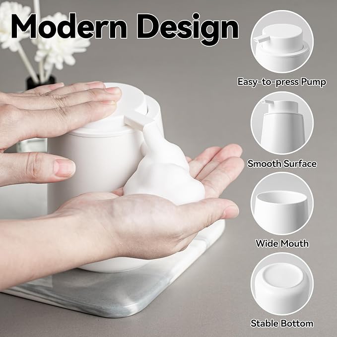 Foaming Soap Dispenser - 12 OZ White Ceramic Foam Soap Dispenser - Image 3