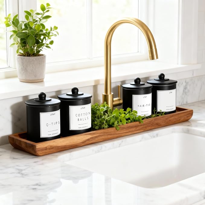 4 Pack Bathroom Organizers and Storage - 16 Oz Glass Qtip Holder & Cotton Pad - Image 2