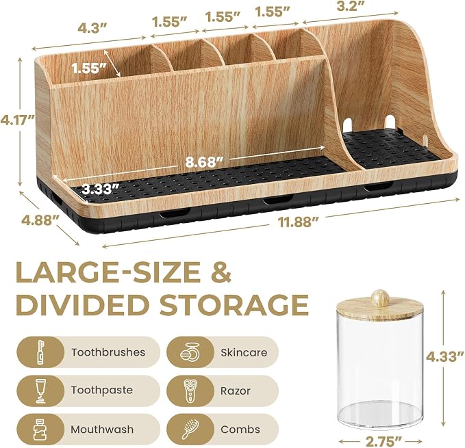 Bathroom Counter Organizer, Bathrooms Toothbrush Holder Set - Image 5
