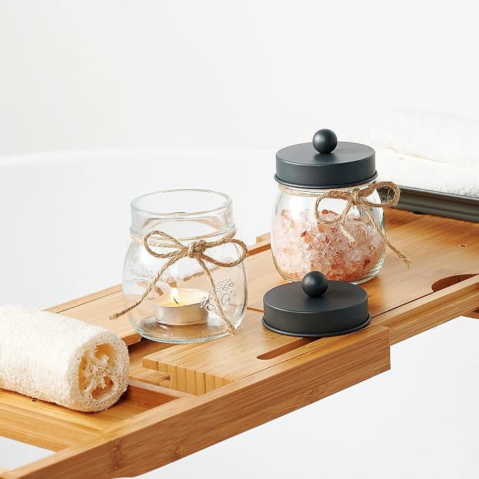 SheeChung 2 Pack Qtip Holder, Bathroom Jars, Cotton Swab Holders, Cute Mason - Image 4