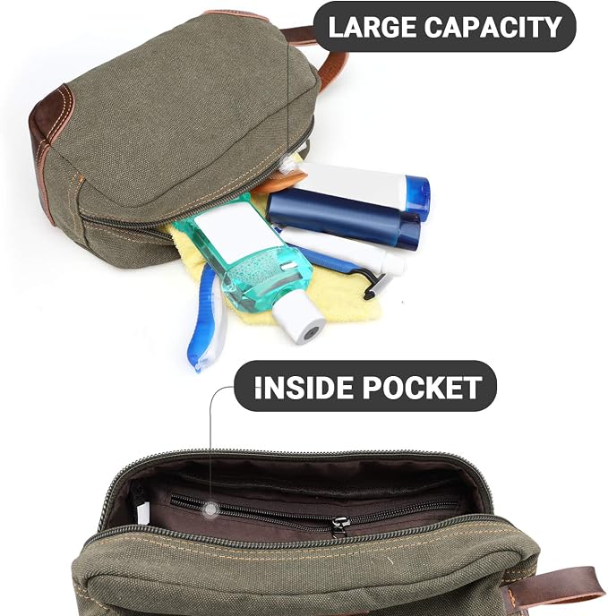 Emissary Men's Leather and Canvas Travel Toiletry Dopp Kit, Shaving Bag - Image 4