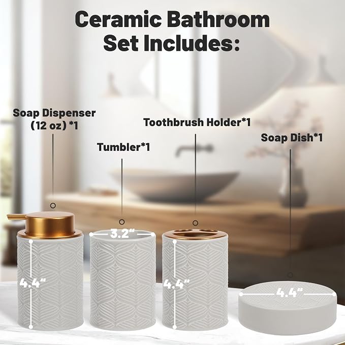 Ceramic Bathroom Accessories Set, Toothbrush Holder, Vanity Tray, and Tumbler - Image 3