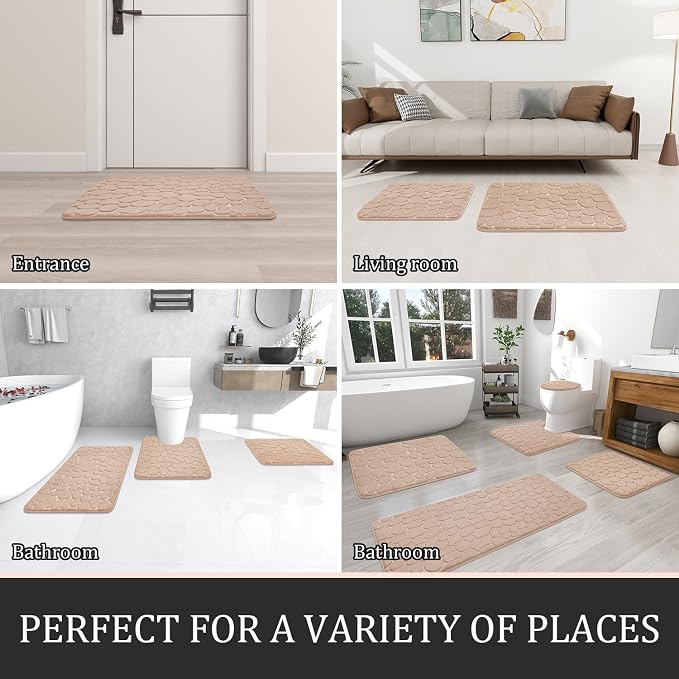 YIHOUSE Bathroom Rugs Mat Set 5 Piece Khaki, Memory Foam Bath Mats Sets - Image 7