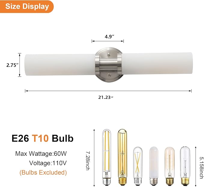 Wall Sconces Set of Two, Brushed Nickel Bathroom Sconces Wall Lighting - Image 4
