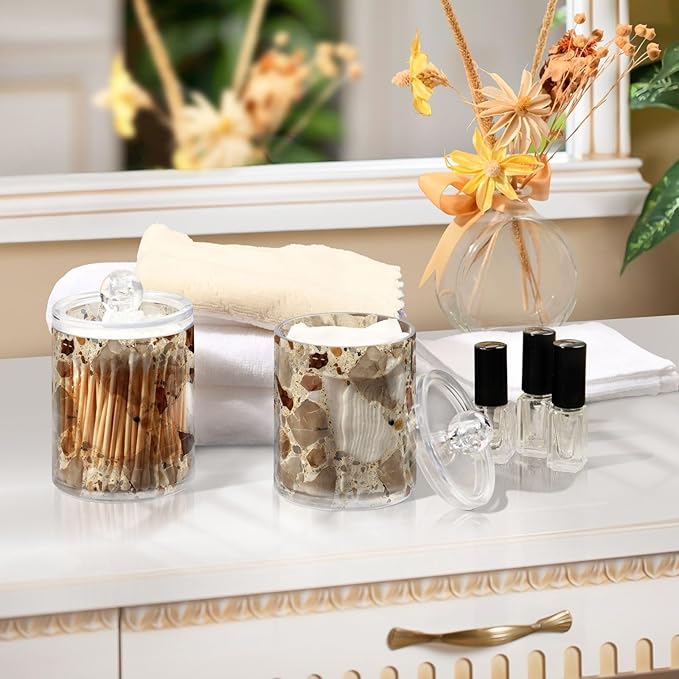 2 Pack Beige and Brown Marble Print Apothecary Jars - Image 7