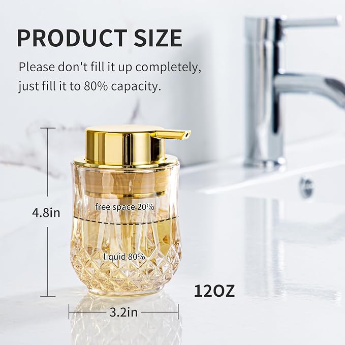 Glass Soap Dispenser, Glod Bathroom Hand Liquid Soap Dispensers, Refillable - Image 4