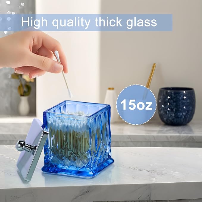 Qtip Holder, 15Oz Blue Glass Apothecary Jars - Image 3