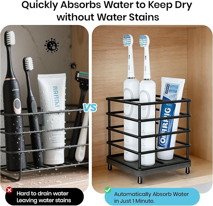 BOTEMY Toothbrush Holders with Quick Drying Mat—Black Toothbrush and Toothpaste - Image 5