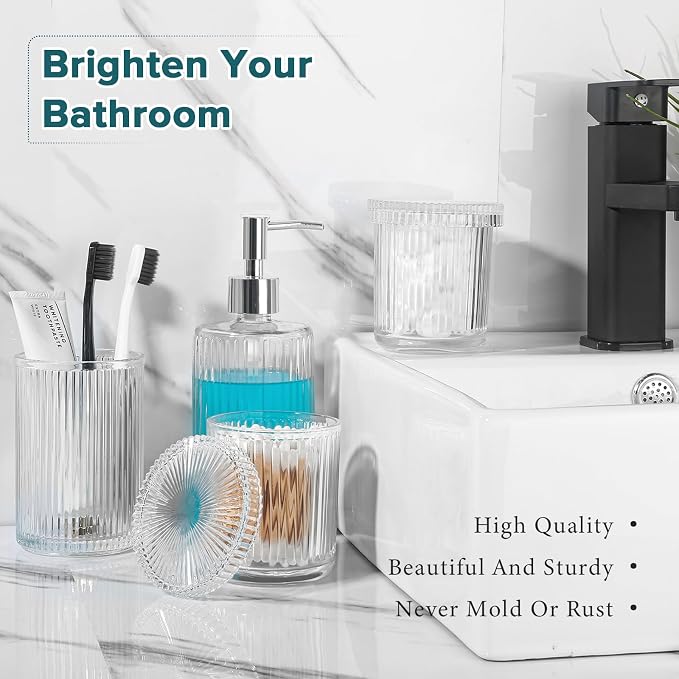 Bathroom Accessories Set, 4 Pack Clear Glass Bath Accessory Sets Complete - Image 5