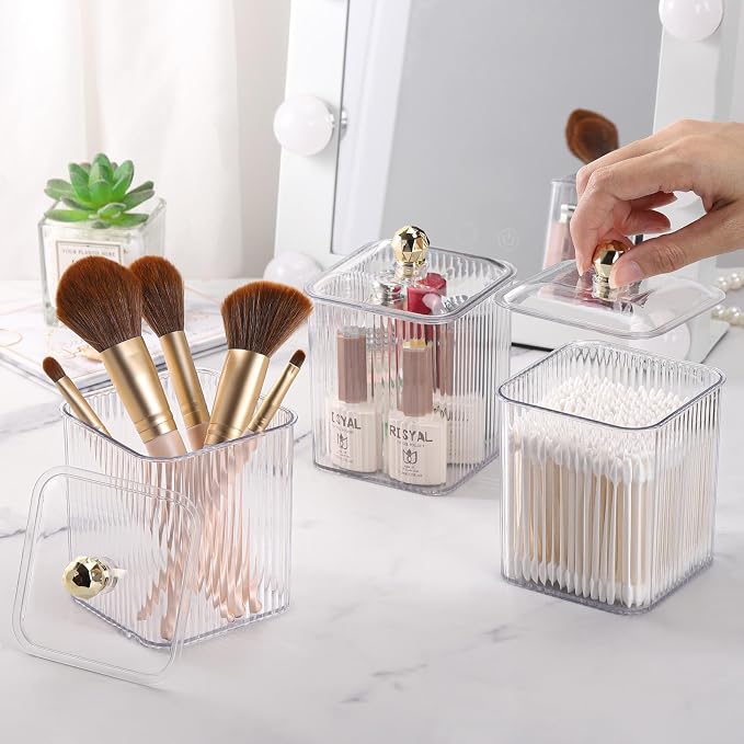 Tbestmax 3 Pack Qtip Holder Dispenser Clear Bathroom Organizer Jar Cotton - Image 7