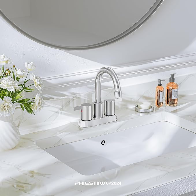 Phiestina 4 Inch Centerset 2 or 3 Holes 2 Handle Chrome Lead-Free Bathroom - Image 2
